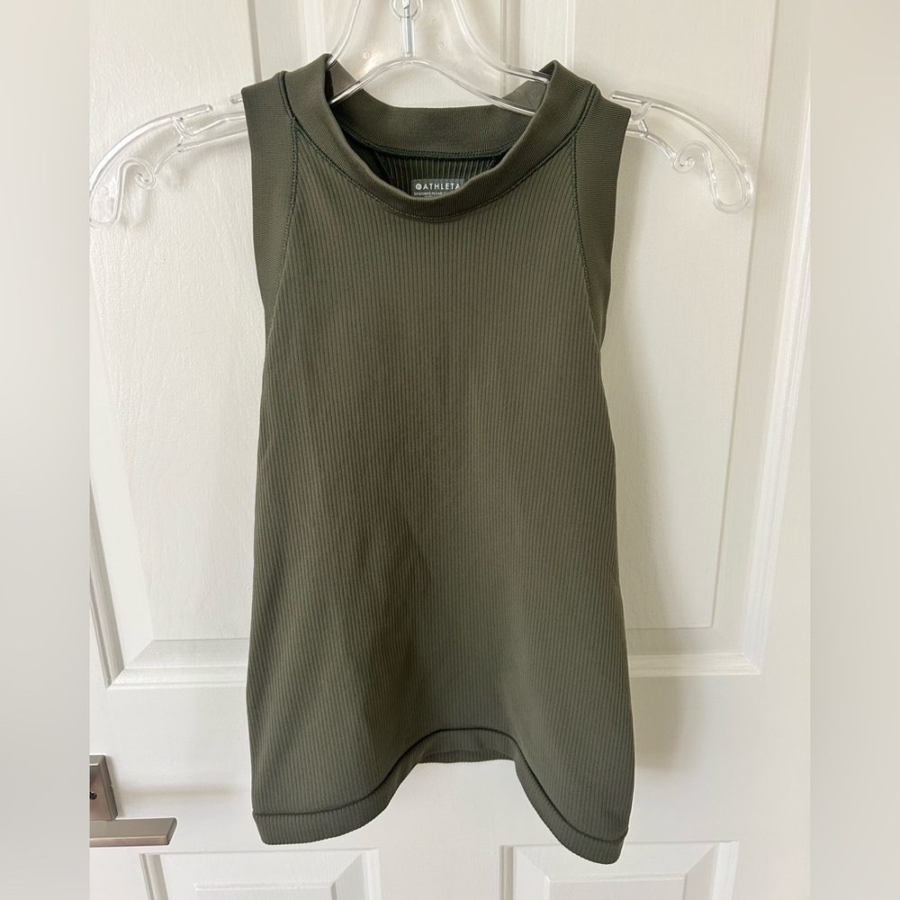 Athleta Women's Ribbed High Neck Tank Top In Olive Green